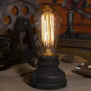Black Simple Industrial Exposed Bulb Metal Table Lamp Zawala Image - 2