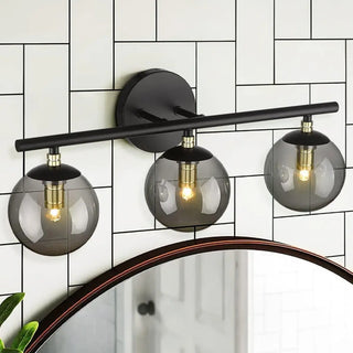Industrial Black Globe Glass 3 Light Vanity Fixture Zawala Image - 1