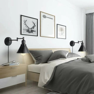 Adjustable Industrial Black Conical Vanity Wall Light Image - 3