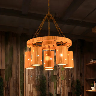 ZOWALA - Industrial Wheel Beige Cylinder 6-Light Chandelier Image - 1