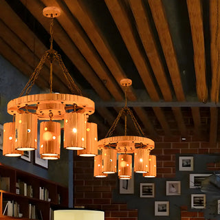 ZOWALA - Industrial Wheel Beige Cylinder 6-Light Chandelier Image - 2