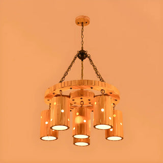 ZOWALA - Industrial Wheel Beige Cylinder 6-Light Chandelier Image - 3