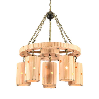 ZOWALA - Industrial Wheel Beige Cylinder 6-Light Chandelier Image - 4