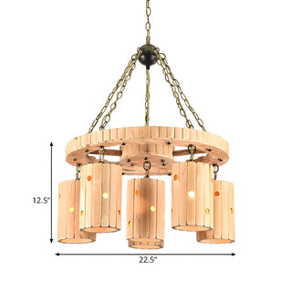ZOWALA - Industrial Wheel Beige Cylinder 6-Light Chandelier #size