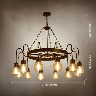 ZOWALA - Industrial Wheel Black Metal Chandelier #size