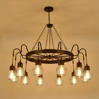 ZOWALA - Industrial Wheel Black Metal Chandelier Image - 11