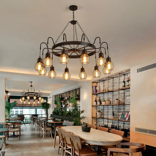 ZOWALA - Industrial Wheel Black Metal Chandelier Image - 12