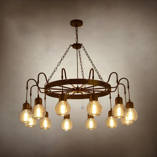 ZOWALA - Industrial Wheel Black Metal Chandelier Image - 3