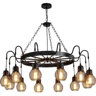 ZOWALA - Industrial Wheel Black Metal Chandelier Image - 4