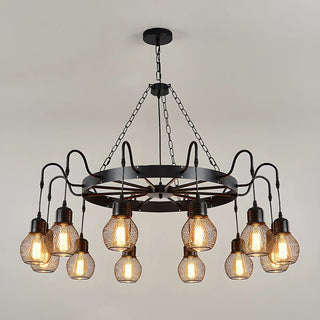 ZOWALA - Industrial Wheel Black Metal Chandelier Image - 5