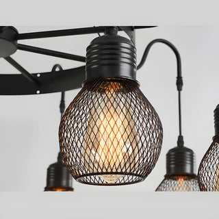 ZOWALA - Industrial Wheel Black Metal Chandelier Image - 6