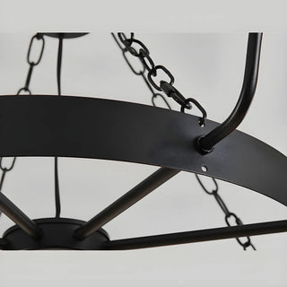 ZOWALA - Industrial Wheel Black Metal Chandelier Image - 7