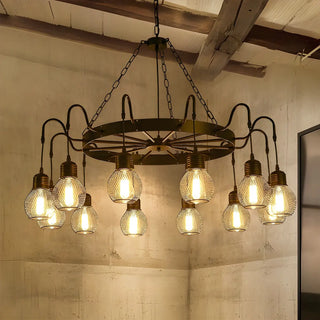 ZOWALA - Industrial Wheel Black Metal Chandelier Image - 9