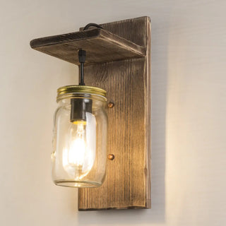 Rustic Wood Backplate Mason Jar LED Wall Sconce Zawala Image - 6
