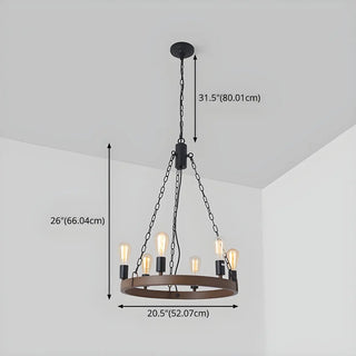 ZOWALA - Wheel Wood Color Metal Living Room Edison Bulb Chandelier #size