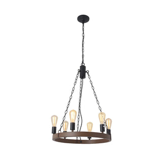 ZOWALA - Wheel Wood Color Metal Living Room Edison Bulb Chandelier Image - 8