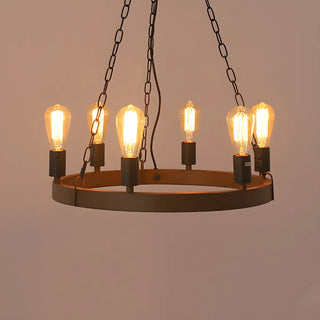ZOWALA - Wheel Wood Color Metal Living Room Edison Bulb Chandelier Image - 9