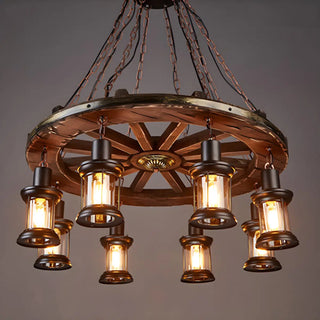 ZOWALA - Rustic Wooden Antler Chandelier with 6 Lanterns Image - 10