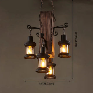 ZOWALA - Rustic Wooden Antler Chandelier with 6 Lanterns Image - 11