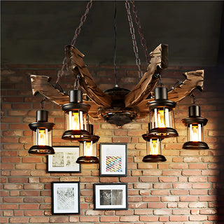ZOWALA - Rustic Wooden Antler Chandelier with 6 Lanterns Image - 2