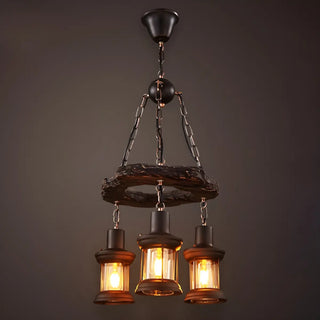ZOWALA - Rustic Wooden Antler Chandelier with 6 Lanterns Image - 4