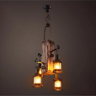 ZOWALA - Rustic Wooden Antler Chandelier with 6 Lanterns Image - 5