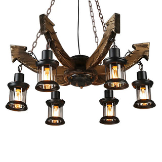 ZOWALA - Rustic Wooden Antler Chandelier with 6 Lanterns Image - 7