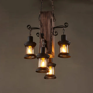 ZOWALA - Rustic Wooden Antler Chandelier with 6 Lanterns Image - 8