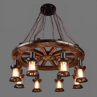ZOWALA - Rustic Wooden Antler Chandelier with 6 Lanterns Image - 9