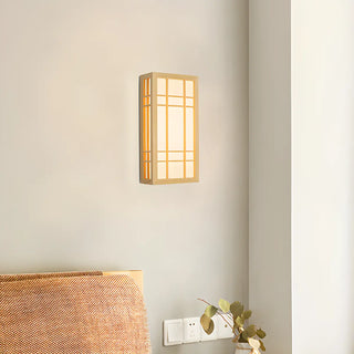 Japanese Inspired Box Wooden Grid LED Wall Sconce Zawala Image - 2