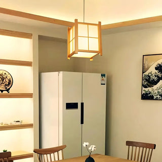ZOWALA - Japanese Square Wood Dining Room Mini Pendant Light Image - 1