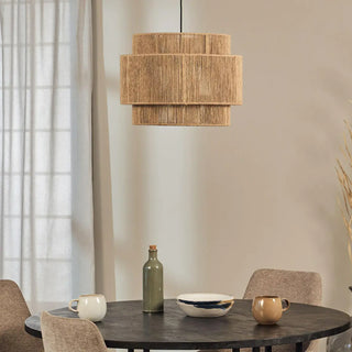 ZOWALA - Rustic Double Layer Woven Rope Cylinder Pendant Light Image - 1