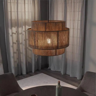 ZOWALA - Rustic Double Layer Woven Rope Cylinder Pendant Light Image - 3