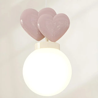 ZOWALA - Girly Pink Resin Heart White Globe Kid Bedroom Pendant Light Image - 10