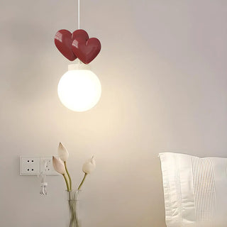 ZOWALA - Girly Pink Resin Heart White Globe Kid Bedroom Pendant Light Image - 2