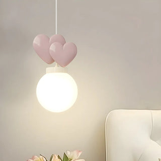 ZOWALA - Girly Pink Resin Heart White Globe Kid Bedroom Pendant Light Image - 3