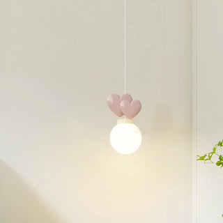 ZOWALA - Girly Pink Resin Heart White Globe Kid Bedroom Pendant Light Image - 4