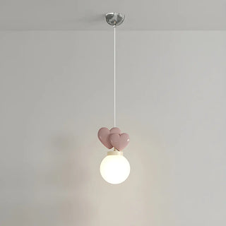 ZOWALA - Girly Pink Resin Heart White Globe Kid Bedroom Pendant Light Image - 7