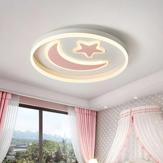 Kids Room Circle Moon Star Flush Mount Ceiling Light Zawala Image - 1