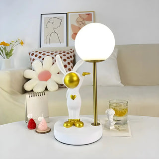Creative Cute Rabbit Globe Glass Shade Metal Table Lamp Zawala Image - 1