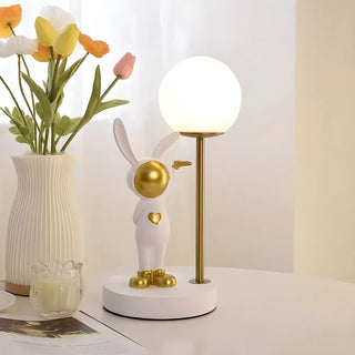 Creative Cute Rabbit Globe Glass Shade Metal Table Lamp Zawala Image - 2