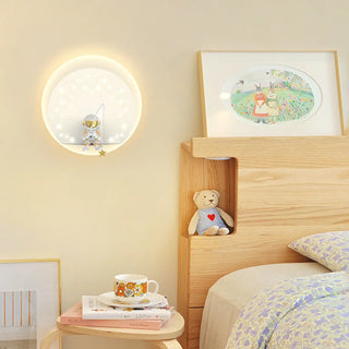 Kid's Room Astronaut Starry Design Round Wall Sconce Zawala Image - 1