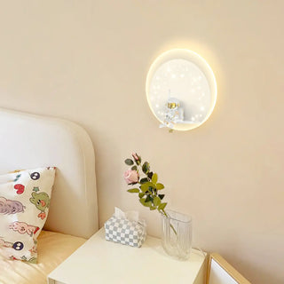 Kid's Room Astronaut Starry Design Round Wall Sconce Zawala Image - 2