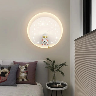Kid's Room Astronaut Starry Design Round Wall Sconce Zawala Image - 4
