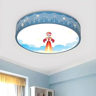 Small Astronomy-Themed Blue Drum LED Flush Mount Light Zawala Image - 1