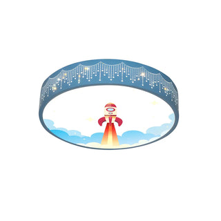 Small Astronomy-Themed Blue Drum LED Flush Mount Light Zawala Image - 10