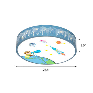 Small Astronomy-Themed Blue Drum LED Flush Mount Light Zawala Image - 12