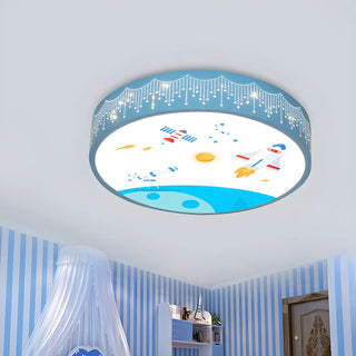 Small Astronomy-Themed Blue Drum LED Flush Mount Light Zawala Image - 3