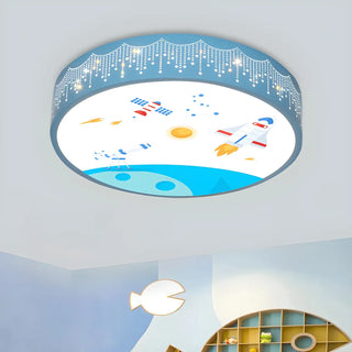 Small Astronomy-Themed Blue Drum LED Flush Mount Light Zawala Image - 5