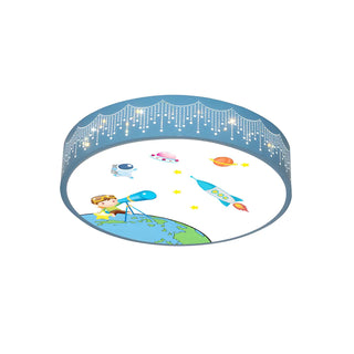 Small Astronomy-Themed Blue Drum LED Flush Mount Light Zawala Image - 6